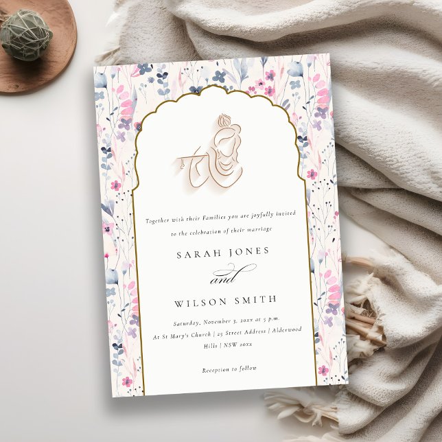 Blush Gold Wildflower Krishna Indian Wedding Invitation (Creator Uploaded)