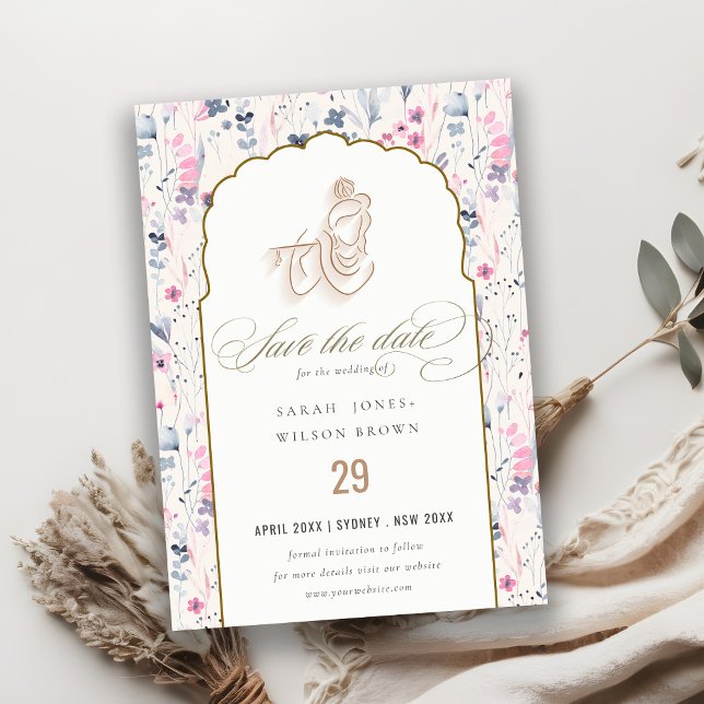 Blush Gold Wildflower Krishna Indian Wedding Save The Date (Creator Uploaded)
