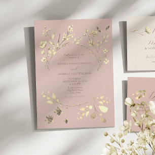Blush Gold Wildflower Wedding Invitation