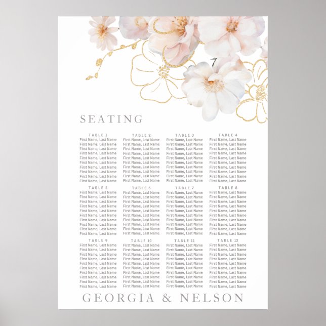 Blush Gold Wildflower Wedding Seating Chart Poster (Front)