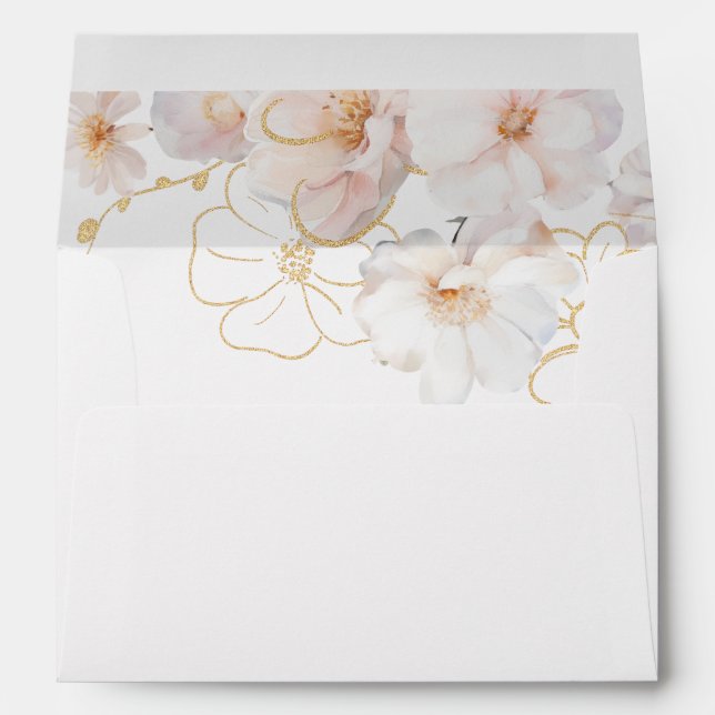 Blush Gold Wildflowers Elegant Enchanted Wedding  Envelope (Back (Bottom))