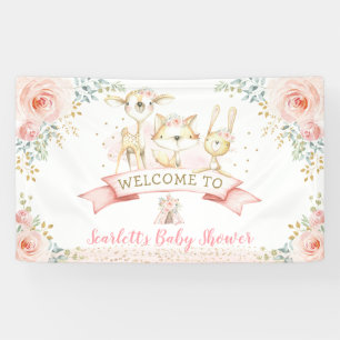 Blush Gold Woodland Animals Baby Shower Welcome Banner