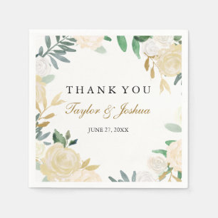 Blush Gold Wreath Thank You Wedding Napkin