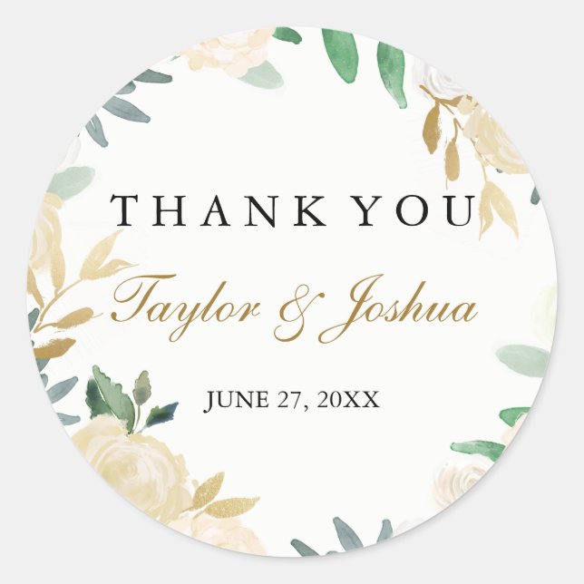 Blush Gold Wreath Thank You Wedding Sticker (Front)