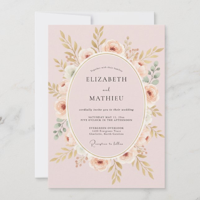 Blush Gold Wreath Wedding Invitation (Front)