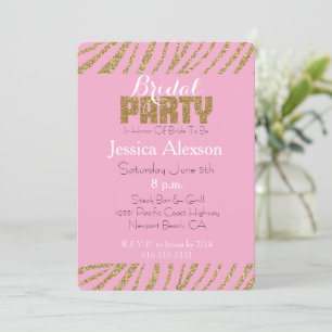 Blush Gold Zebra Print Faux Glitter Bridal Shower Invitation