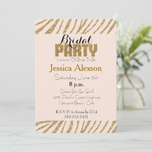 Blush Gold Zebra Print Faux Glitter Bridal Shower Invitation
