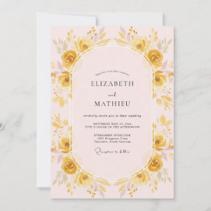 Blush Golden Ranunculus Eucalyptus Wedding Invitation
