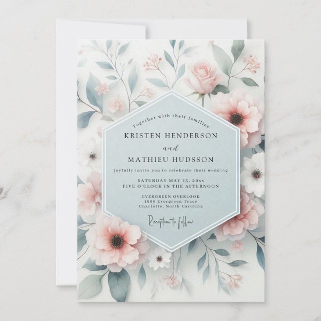 Blush Gossamer Bloom Wedding Invitation (Front)