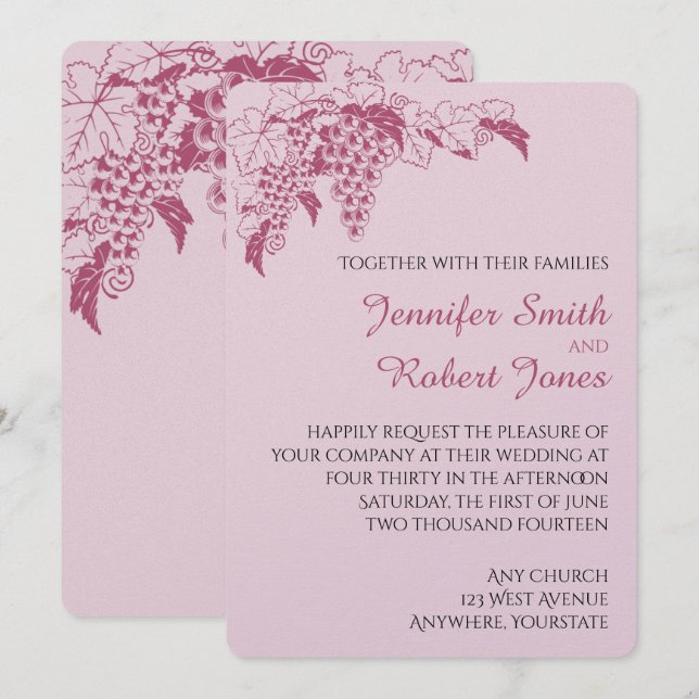 Blush Grapevine Wedding Invitation (Front/Back)