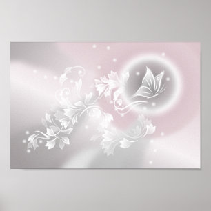Blush Gray White Floral Fantasy Nursery Poster