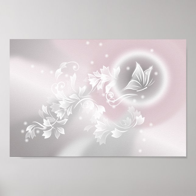 Blush Gray White Floral Fantasy Nursery Poster (Front)