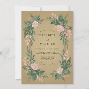 Blush Green Botanical Flourish Wedding Invitation
