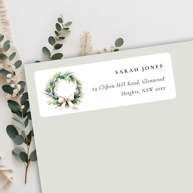 Blush Green Christmas Wreath Watercolor Address (Creator Uploaded)