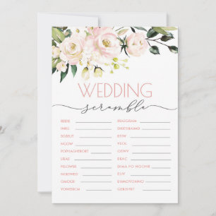 Blush Green Floral Wedding Word Scramble Game Invitation