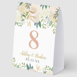 Blush Green Gold Floral Wedding Monogram Number