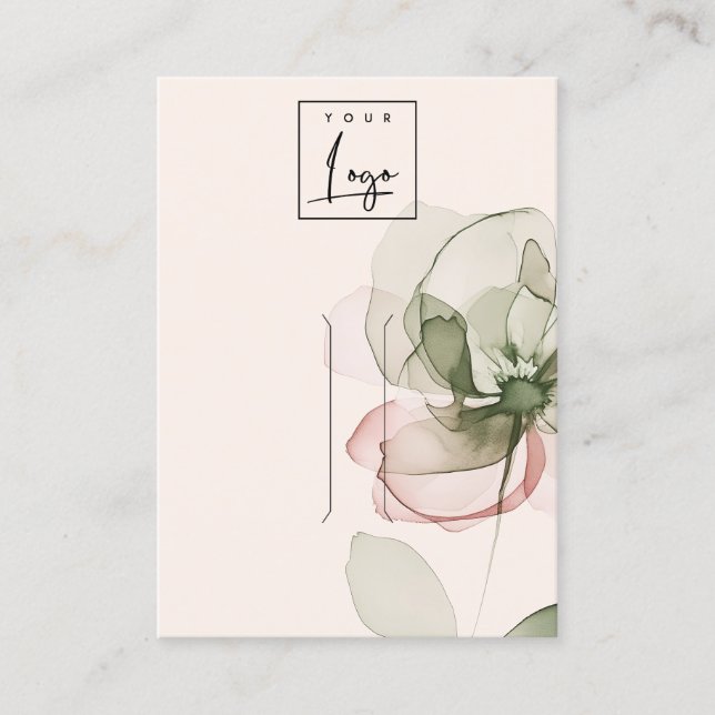 Blush Green Pink Flower Logo Hairclip Pin Display Business Card (Front)