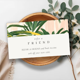 Blush Green Tropical Palm Leaves Refer A Friend Business Card