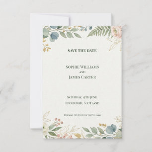 Blush Greenery Border Save The Date Card