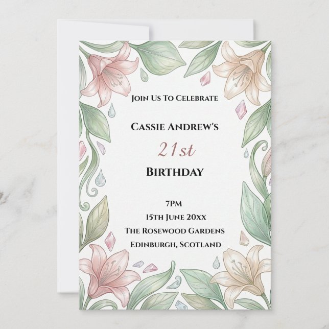 Blush Greenery Milestone Birthday Invitation (Front)
