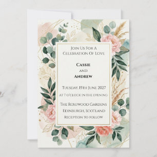 Blush Greenery Tropical Wedding Invitation
