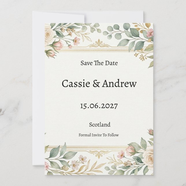 Blush Greenery Wedding Save The Date (Front)