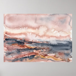 Blush Grey Abstract Seascape Poster