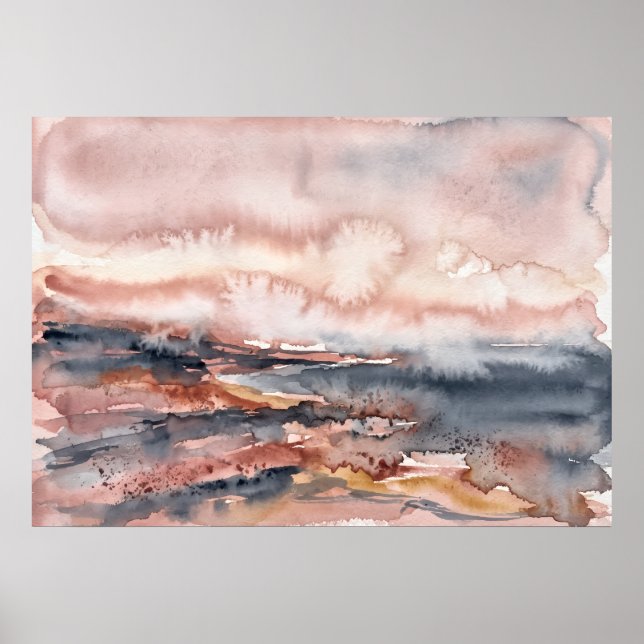 Blush Grey Abstract Seascape Poster (Front)