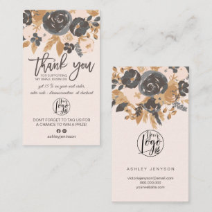 Blush grey boho floral script logo order thank you business card