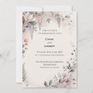 Blush Grey Botanical Wedding Invitation