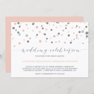 Blush & Grey Confetti Dots Wedding Invitation