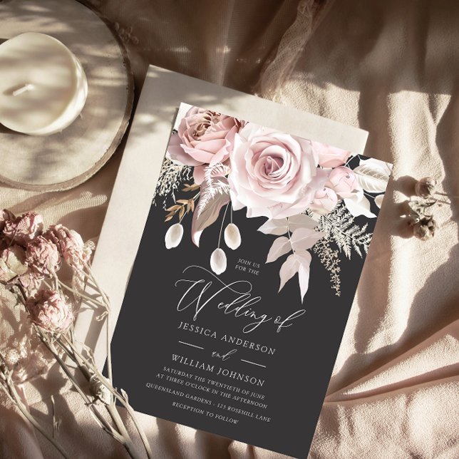 Blush & Grey Dusty Rose Elegant Wedding Invitation (Creator Uploaded)