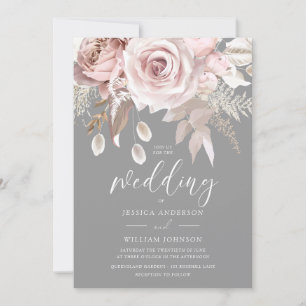 Blush & Grey Floral Elegance Wedding Invitation