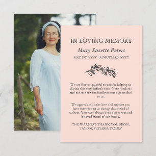 Blush Grey Greenery Sympathy With Photo Thank You Card