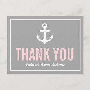 Blush & Grey Nautical Thank You Postcard