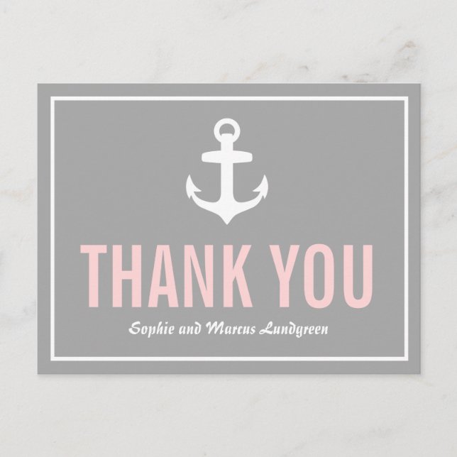 Blush & Grey Nautical Thank You Postcard (Front)