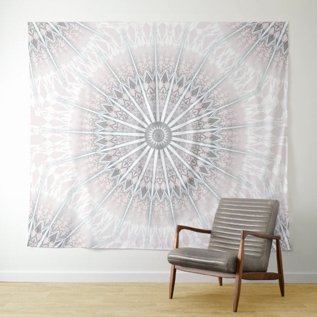 Blush Grey Neutral Bohemian Mandala Tapestry (In Situ (Horizontal))