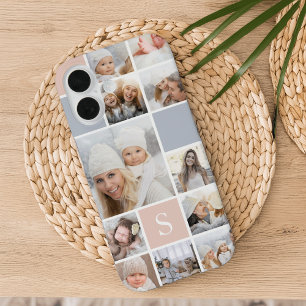 Blush & Grey Photo Collage & Monogram iPhone 16 Case