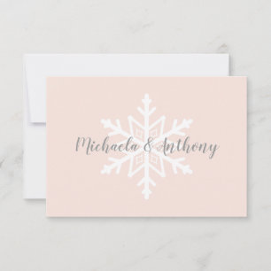 Blush Grey Snowflake Winter Wedding RSVP Card