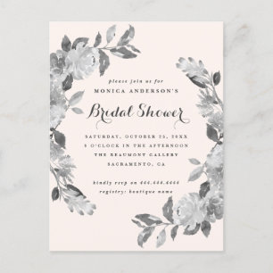 Blush & Grey Watercolor Floral Bridal Shower Invitation Postcard