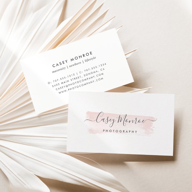 Blush & Grey Watercolor Signature Script Business Card (Creator Uploaded)