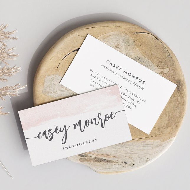 Blush & Grey Watercolor Signature Script Business Card (Creator Uploaded)