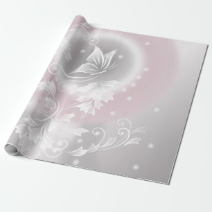 Blush Grey White Floral Fantasy Wrapping Paper