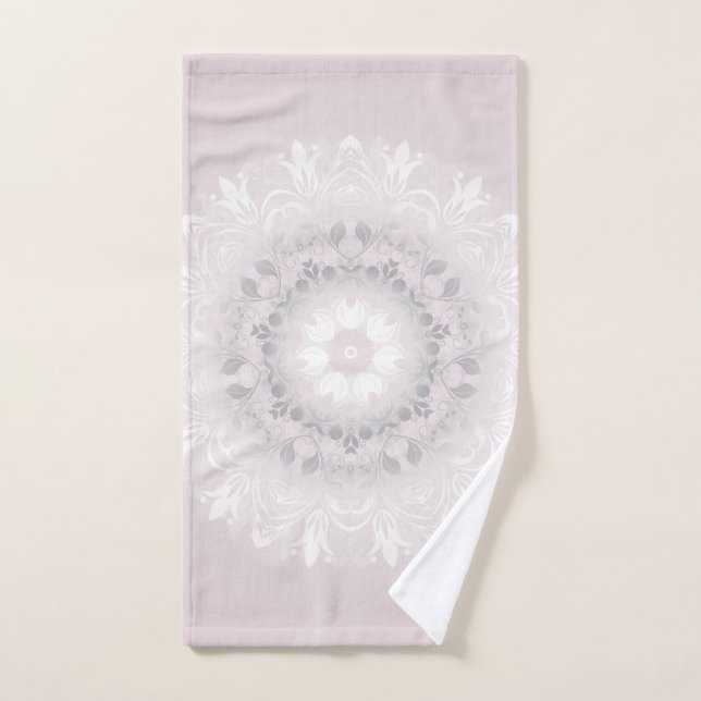 Blush Grey White Floral Mandala Hand Towel (Hand Towel)