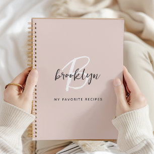 Blush Grey White Monogram Recipe Book