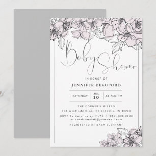 Blush Hand Drawn Floral Flowers Baby Girl Shower Invitation