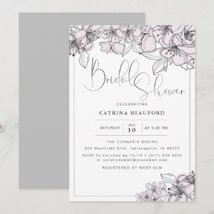 Blush Hand Drawn Floral Flowers Bridal Shower Invitation