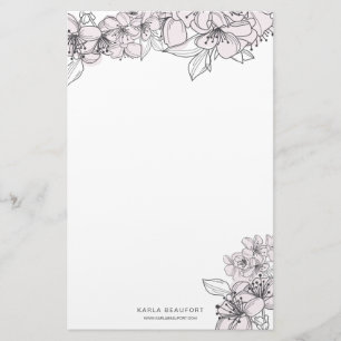 Blush Hand Drawn Flowers Botanical Stationery