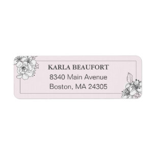 Blush Hand Drawn Flowers Return Address Label