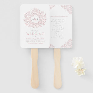 Blush hand drawn leaf monogram art wedding program fan